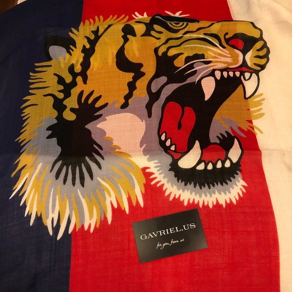 Gucci Wool Sylvie Tiger Scarf in Sapphire and Ivory - Picture 1 of 7